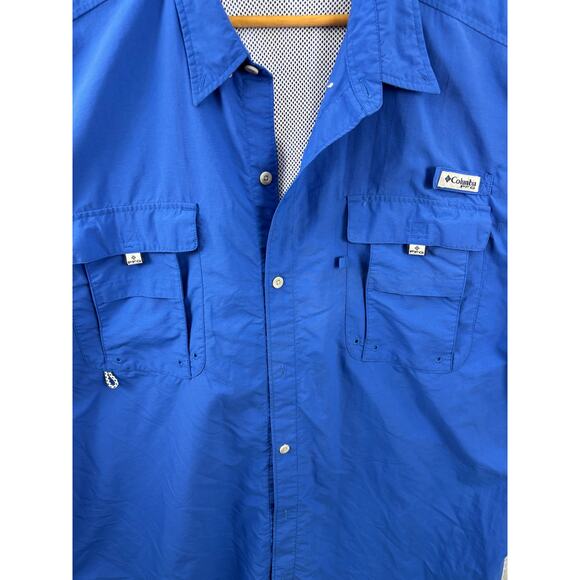 Columbia PFG Fishing Shirt Blue Short Sleeve Button Front Men’s 2XT Vented - Picture 5 of 13